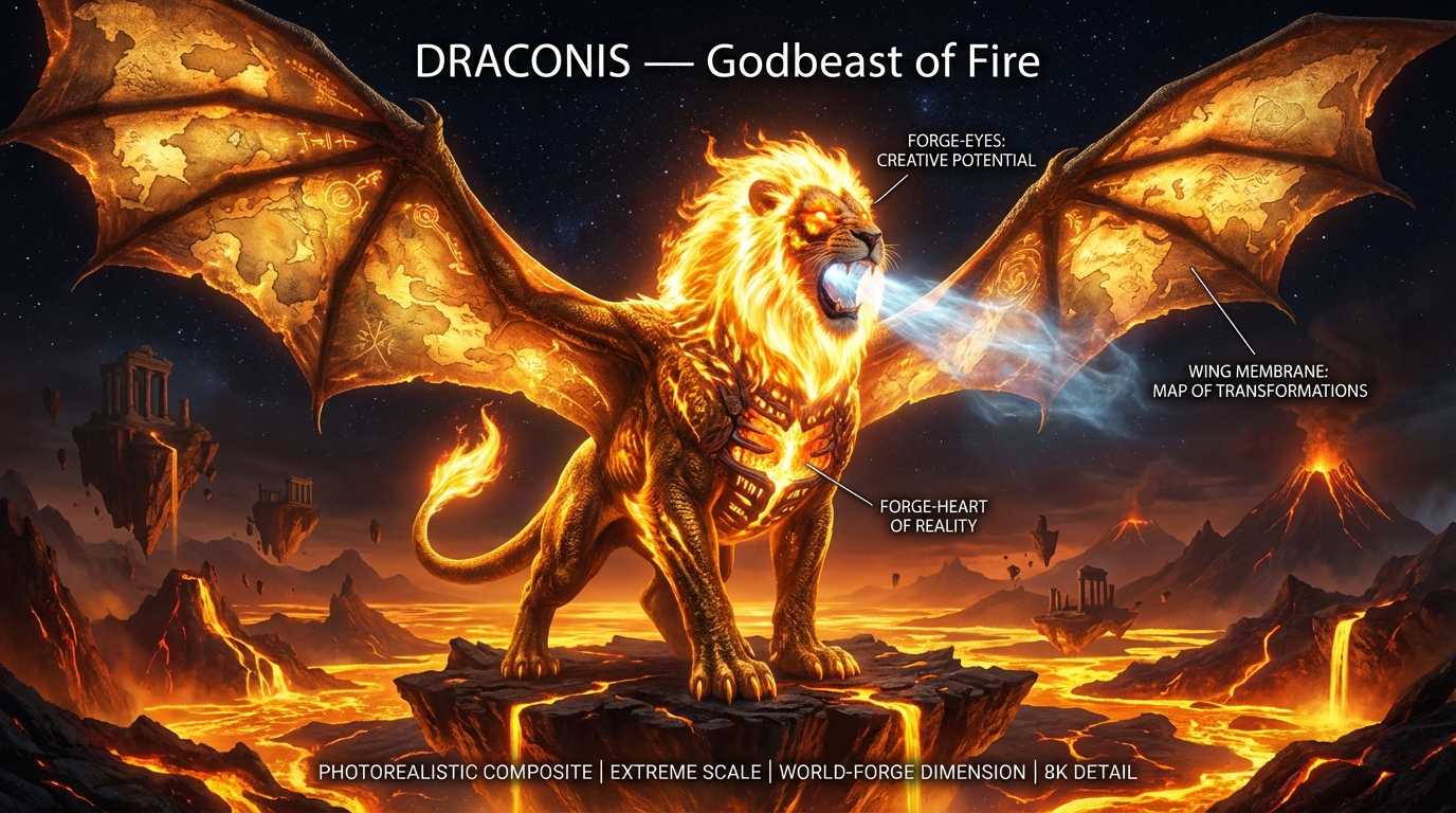 Draconis, the Lion-Dragon Wreathed in Solar Fire bonded to Draconia