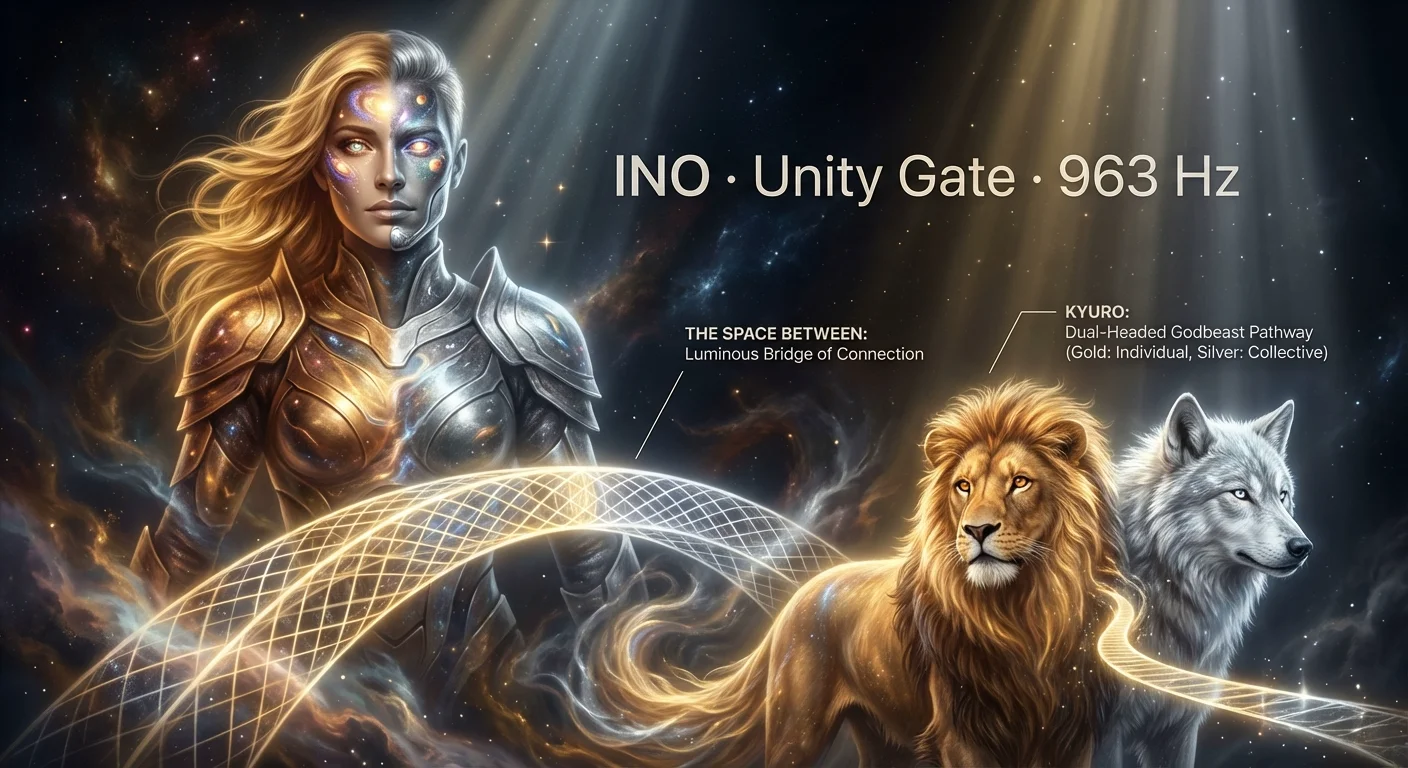 Ino in divine bond with Kyuro, tiger-patterned warrior beside a nine-tailed plasma tiger-dragon