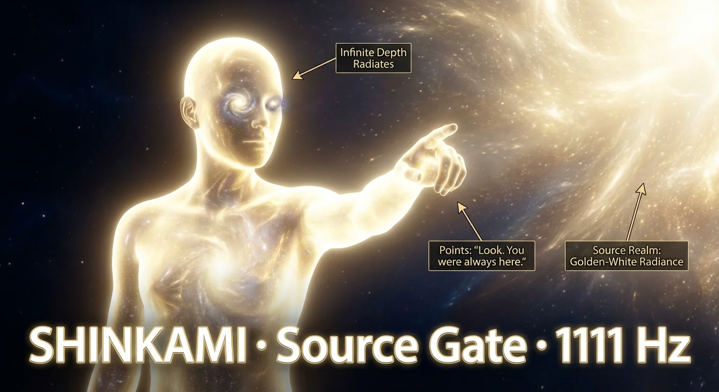 Shinkami in divine bond with Source, unified starlit being merged with a cosmic wolf